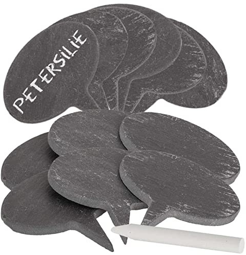 mtb more energy 12er Set Mini Schiefer Täfelchen Pflanzenschilder- 5,5 x 4 cm - Oval zum Stecken - inklusive Kreide zum selbst Beschriften für Garten, Haushalt, Basteln, Geschenke