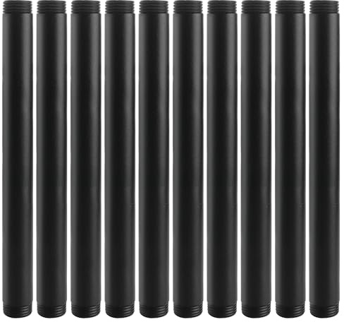 Home Expert Temperguss-Rohr, 1,9 x 27,9 cm, industrielles schwarzes Temperguss-Rohr, 10 Stück, robuste, vorgeschnittene Metallgewinde, graue Armaturen für DIY-Projekte im Vintage-Stil