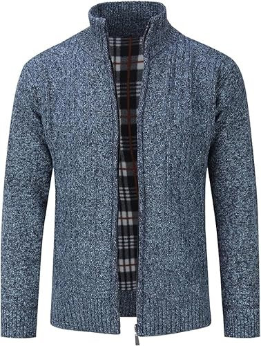 MATINEE Mens Fleece Thermal Fleece Lined Sweater Cardigans (UK, Alpha, XXL, Regular, Regular, Blue Melange)