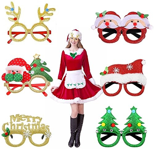 Neuheit Weihnachten Brille, Erwachsene Lustige Weihnachtsbrillen, Weihnachtsbaum Brillenrahmen, Weihnachtsfeier Geschenke Spassbrillen, Kreative Weihnachtsdekorationen für Kinder und Erwachsene,6pcs