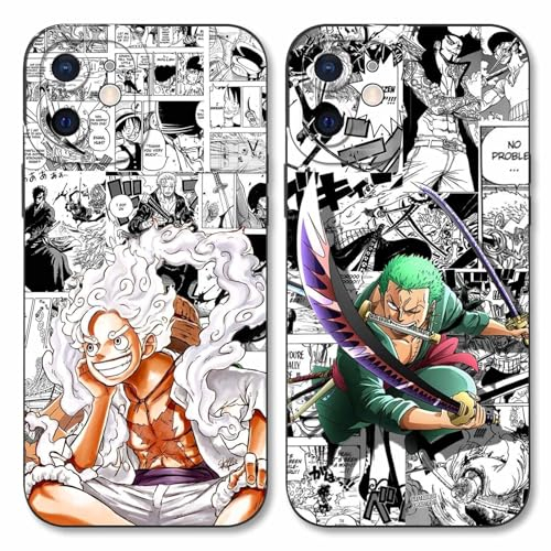 2 Stück Handyhülle für Apple iPhone 12 Hülle 6.1'' Anime Luffy Zoro Gear 5 Sun God Nika Muster Design Manga Mode Case Kameraschutz Schutzhülle Stoßfest TPU Silikon Weich Ultra Dünn Schwarz2