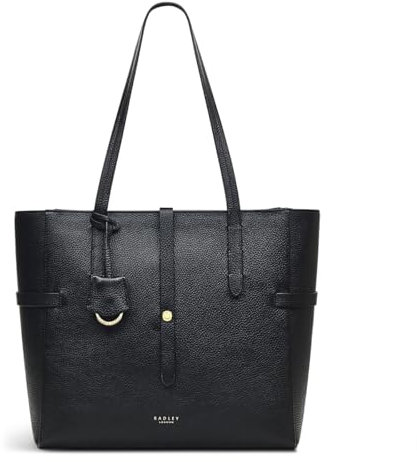 RADLEY London Abbingdon Road Large Ziptop Shoulder Handbag for Women in Black Grained Leather, with Twin Handles & Zip Fastening