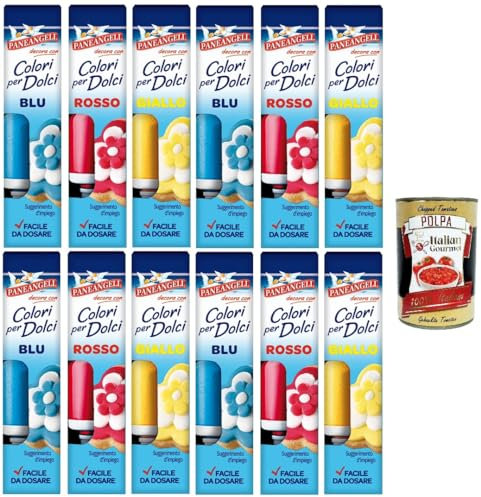 Testpaket Paneangeli-Farben für Kuchen gelb, rot, blau Eine praktische Tube zum Einfärben von Zuckerpaste, Marzipan, Glasuren und Cremes für Dekorationen und Verkleidungen.+ Italian Gourmet polpa 400g