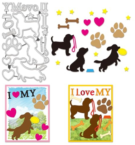 BENECREAT 10.6x18cm Hund Stanzformen, Ich liebe Meine Hunde Stanzschablonen für Scrapbooking, Fotoalbum, Grußkartenherstellung, 0.8mm Dick