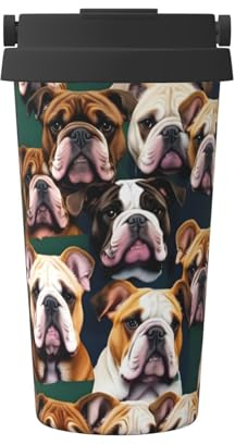 EdWal Simpatica tazza da caffe con stampa di bulldog inglese, 500 ml, tazza termica da campeggio con coperchio, tazza da viaggio, ideale per qualsiasi bevanda