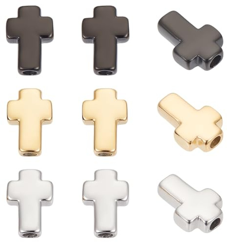 UNICRAFTALE 9 Stück 3 Farben 304 Edelstahl Kreuzperlen Metall Kruzifix Kreuz Abstandsperlen Perlen Mit Ostermotiv Kruzifix Anhänger Perle Für Ohrringe Armbänder DIY Schmuckherstellung