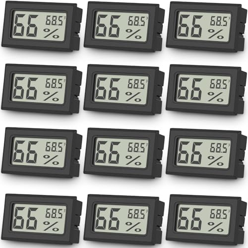 Vaikby 12-Pack Mini Digital Thermometer Hygrometer, Indoor Humidity Monitor, Temperature Humidity Gauge Meter with Fahrenheit (℉) for Bedroom, Greenhouse, Garden, Cellar, Closet, Fridge