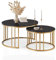 CLIPOP Couchtisch Rund,Satztisch 2er Set mit Marmoreffekt Holztische mit Metallrahmen Basis,70x70x45cm+50x50x38cm Stapelbarer Beistelltisch Set Nesting Tischen,Schwarz + Schwarz