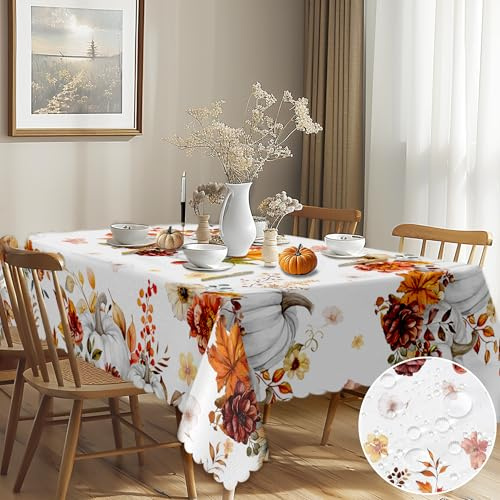 G-dake Autumn Table Cloth Wipe Clean, Pumpkin Maple Wipeable Tablecloths Rectangular, Waterproof Polyester Tablecloths for Home Kitchen Dining Party Harvest Thanksgiving (110x140cm)