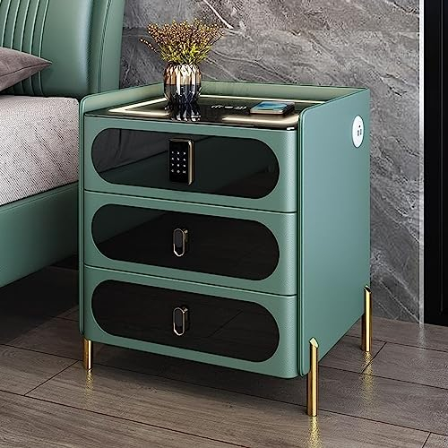 Smart Bedside Table with Smart Combination Lock, Wireless Charging, and Bluetooth Speaker - Multifunctional LED Nightstand for Bedroom and Living Room