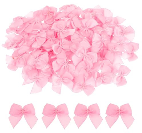 100 Stück Mini Schleifen, 2.7 * 2.5cm Satinband Schleife Rosa Geschenkschleife Auto Schmuck für Hochzeit Geburtstagsfeier Dekoration Geschenkverpackung Bastelbedarf