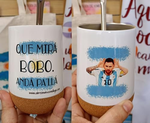 Mate térmico. Que mirá Bobo, andá pa´llá. Messi. Campeón del Mundo. Scaloneta. Original. Argentina. Mate. Tereré.. Diseños propios. Personalizados.