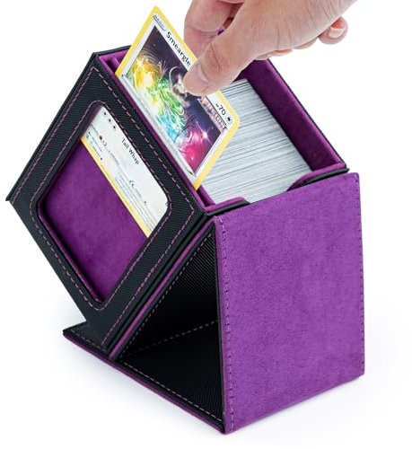 Tolesum Card Deck Box Mit Anzeigefenster für MTG, Gathering Kartenbox für 100+ Karten, PU Leder Starkes Magnetic Sammelkarten Box Kompatibel Magic Commander TCG Toploader Karten (Vertikal-Violett)