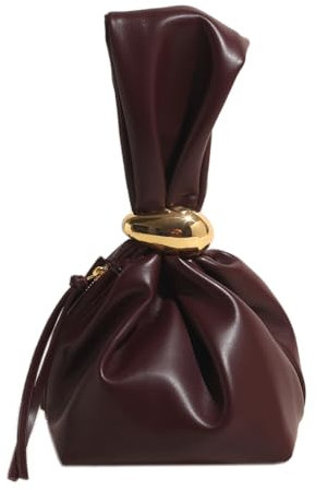 HiTotes Piccola Pochette Rossa da Donna in Pelle Vegana, Borsa da Polso con Nodo, Portatile Manica Tote, Rosso Bordeaux, 16cm