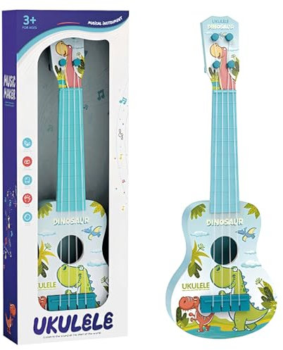Ukulele für Kinder, 41Cm kindergitarre Spielzeug aus Plastik Mit Dinosaurier-Musikthema, 4-Saitiges Musikinstrument, Herzliche Überraschung für Kleinkinder und Musikliebhaber