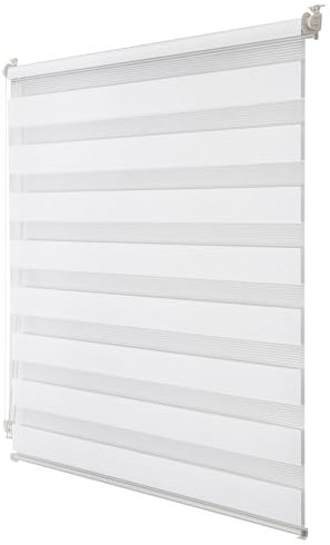 Joydeco Doppelrollo ohne Bohren mit Klemmfix und Anti-Verhedderungszubehör stufenlos verstellbar lichtdurchlässig verdunkelnd Weiß B85 x H130 cm(Stoffbreite 81cm)