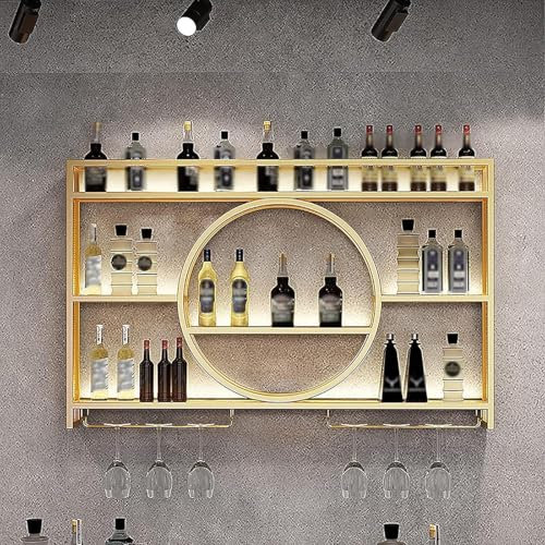 Botellero Vino Pared Para Vinoteca Wine Rack Botellero Vertical De Vino Mueble Bar Mini Bar Para Casa Salon Barra Bar Muebles Cocina Con Portavasos Estantes De Almacenamiento(Size:100cm,Color:Oro)