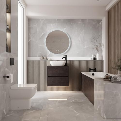 Wholesale Domestic Alford 1400mm Steel Straight Single Ended Bathroom Suite including Matt Black Flush Plate Back to Wall Toilet and Metallic Slate Vanity Unit with Countertop Basin