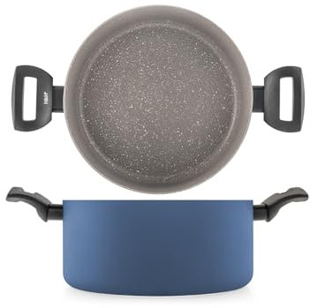 H&H, Casseruola 2 manici Artic in Alluminio con Rivestimento Antiaderente Pfluon, 24 cm, Colore Blu Ottanio - Rivestimento a Nido d'Ape per Cottura Uniforme, Fondo adatto a tutti i Piani Cottura