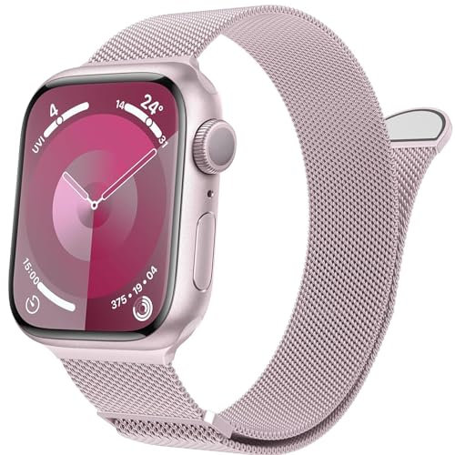 AEHON Per Apple Watch serie 9, Ultra 2, SE, Ultra 8 7 6 5 4 3 2 1 38mm 40mm 41mm 42mm 44mm 45mm 49mm per donna e uomo, sostituzione chiusura magnetica con anello in rete in acciaio inossidabile(H,41/4