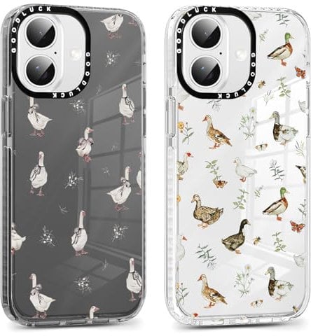 Foonary 2 Pack Transparent Cute Duck Print Phone Case for iPhone 16 6.1,Soft Silicone with Design Aesthetics Clear Pattern Cases,Shockproof Bumper Protector Cover,Girls Women for iPhone 16