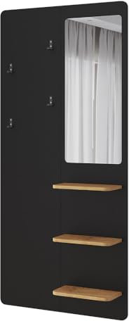 Vicco Portemanteau Mural Jochen, Noir/chêne, 70x150cm avec Miroir
