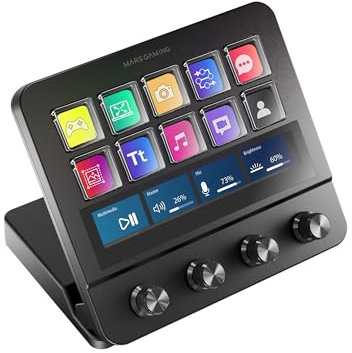 Mars Gaming MSD-PRO, Control Deck, 10 LCD-Tasten und 4 Anpassbare Drehregler, Erweiterter Animierter Touchscreen, Verstellbare Basis, Steuerungssoftware, USB-Hub mit 2X USB 3.0 + 1x USB-C, Schwarz