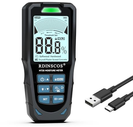 Rechargeable RDINSCOS Moisture Meter for Drywall & Low-Density Materials, Pinless Wall Moisture Detector with High Sensitivity, Non-Invasive Surface Scanner for Home Inspection, Basements & DIY Use