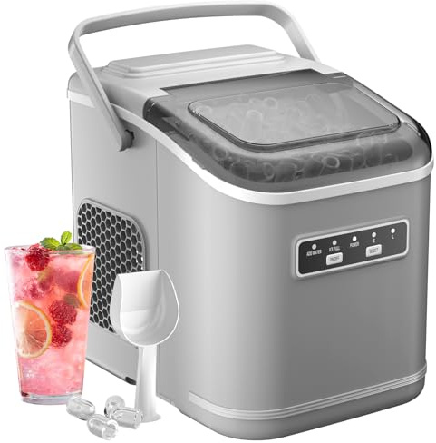 Eiswürfelmaschine, Eiswürfelbereiter Ice Maker 9 Eiswürfel in 6-8 Minuten, 12kg in 24h, Selbstreinigende, Grau Eiswürfelmaschine Kleine für Küche, Büro, Bar und Party