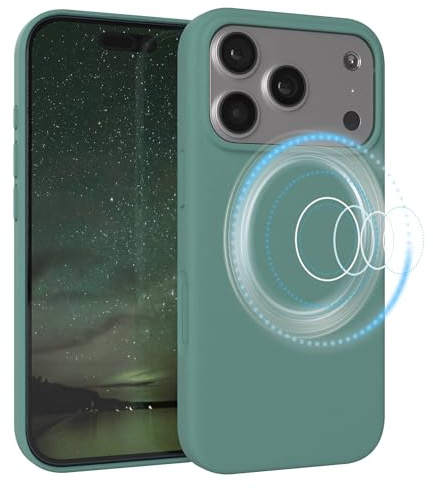 EAZY CASE Magnetische Silikon Hülle für iPhone 17 Pro - MagSafe-kompatibel, Premium-Liquid-Silikon, Stoßfest, Kameraschutz, Mikrofaser-Innenfutter, Slim Cover Handyhülle Bumper - Nacht Grün