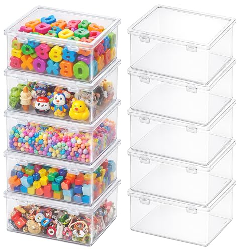 DHNDO 10 Pack Small Clear Plastic Storage Boxes with Lids, 18 x 13.6 x 9 cm Stackable Toy Storage Containers Organiser Bins for Beads, Building Blocks, Puzzles and Crafts, Playroom Office