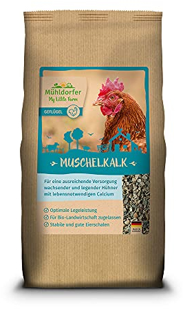 My Little Farm Muschelkalk, hochwertiger Calciumlieferant für wachsende und legende Hühner, kann Mangelerscheinungen vorbeugen, unterstützt die Legeleistung, zugelassen für die Bio-Fütterung