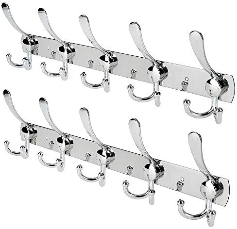 WHITGO Lot de 2 crochets muraux à 15 crochets muraux en acier inoxydable pour peignoirs, chapeaux, vêtements