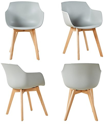 EGGREE 4er Set Esszimmerstühle Skandinavisch mit Armlehne und Starke Buche Stuhlbeine, Modern Design Sessel für Büro Küche Wohnzimmer,Grau