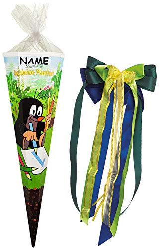 alles-meine.de GmbH Schultüte - Der kleine Maulwurf - Pauli - 85 cm - eckig - incl. Name und große Schleife - Tüllabschluß - Zuckertüte - mit/ohne Kunststoff Spitze - Schul..