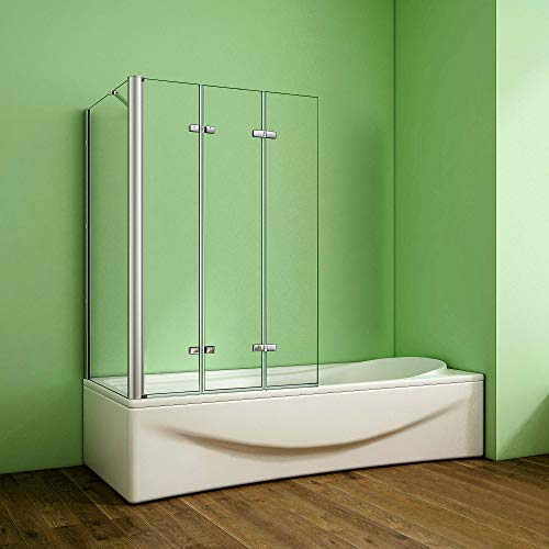 Aica Sanitär Badewannenaufsatz Duschabtrennung Eck 130x80x140cm 3-teilig Faltbar Duschwand mit Seitenwand für Badewanne