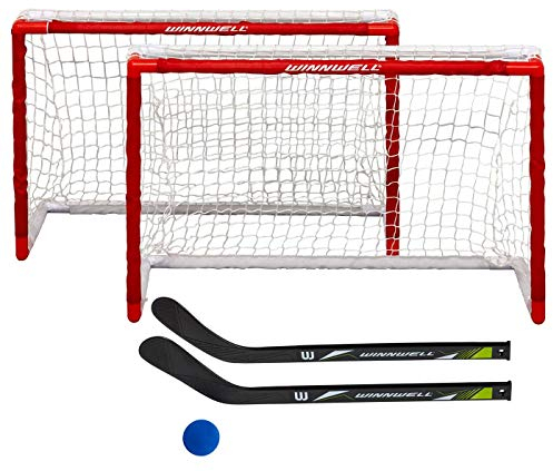 Winnwell Doppel-Mini-Hockey-Set – Indoor- & Outdoor-Hockey-Trainingsgerät – 2 Netze, 2 Schläger, 1 Eva-Ball & Schießziel