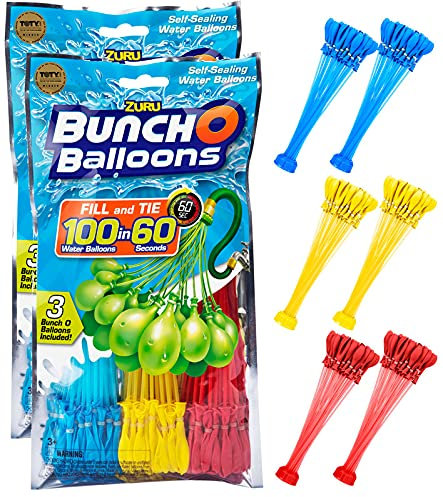 SHS-Yard ZURU Bunch O Balloons - 210 Stück / 100 in 60 Sekunden/selbstschließend/WASSERBALLONS / 6 Bündel á 35 Wasserbomben/Water Balloons Seal/SELF Seal/Mixed