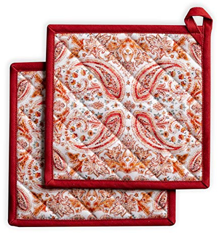 Maison d' Hermine Orient Lot de 2 maniques 100% Coton avec Boucle résistante à la Chaleur pour Barbecue, Cuisson, Griller, Micro-Ondes, Thanksgiving/Noël (20cm x 20cm)