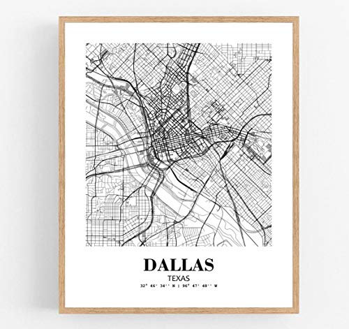 Eleville 27.9x35.6 cm, ungerahmt, Dallas Texas, Stadtansicht abstrakte Straße, moderne Karte, Kunstdruck, Poster, Wand, Büro, Heimdekoration, Heimatstadt, Einweihungsfeier wgn303
