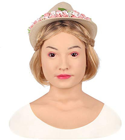 XSWL Maschera di Testa Femminile in Silicone Realistico per Uomo Crossdresser Simulazione Copertura della dea Trucco Viso Drag Queen Masquerade Cosplay,Color 2