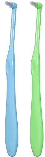 Cretty-Meet 2pcs Interspace Toothbrush Soft Trim Single Tufted Wisdom Toothbrush for Detail Cleaning and Orthodontic Braces (Green and Blue)