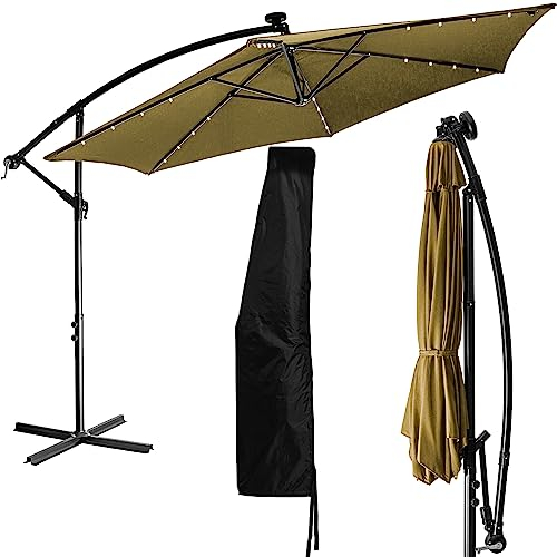 STILISTA Ampelschirm 350 cm mit LED Beleuchtung und Kurbelvorrichtung, inklusive Abdeckung, khaki/braun