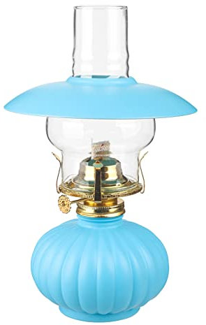 amanigo 28cm Glas Petroleumlampe Kamin Klarglas Öllicht mit dekorativer Abdeckung Nostalgische Notöllampe Traditionelle Glasbutterlampe for drinnen und draußen (Color : Blue)