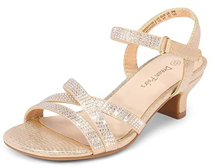 DREAM PAIRS Kids Sparkly Sandals,Size 1 Big Kid,Gold