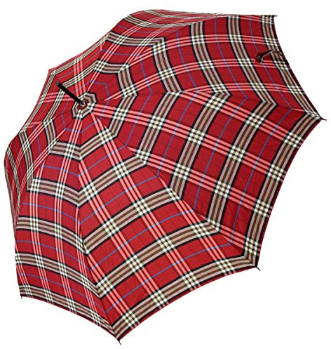 Jasch Regenschirm Stockschirm Damen Herren Automatik Windproof Fiberglas Karo Rot