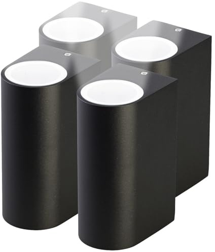 Lunartec Up and Down Leuchte LED: 4er-Set Runde Up-/Down-Wandleuchte, GU10-Fassungen, IP44, Alu, schwarz (and Down Lampe innen GU10, Treppenhauslampen)