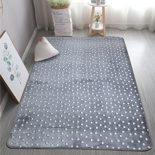 XMwike - Leuchtender phosphoreszierender Teppich, für Kinder, rutschfest, für Kinderzimmer und Wohnzimmer, dunkelgrau mit Sternen, 160 x 80 cm