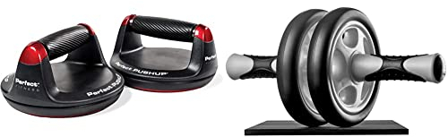 Perfect Fitness Liegestützgriffe Push Up, Fitnessgeräte für Zuhause, Schwarz, 2 Stück & Ultrasport Bauchtrainer AB Roller, AB Trainer inkl.Kniematte, Schwarz/Grau