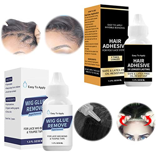 Ganbaro Lace Wig Glue, Wig Adhesive and Glue Remover Set, Waterproof Wig Glue, Hair Bonding Glue, Lace Wig Glue Remover, for Lace Front Wigs and Poly Hairpieces, Toupee (38ml+38ml) (#1)